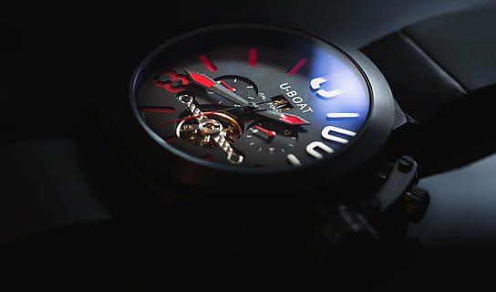 round, black, u-boat chronograph, watch, strap, clock, time, hand, chronograph, duration, marker, nil, minute, jewelry, luxury, precision, hour, instrument, mechanism, meter, moment, sign, timepiece, resistance, measurement, elegant, elegance, circle, dial, second, number, metal, stainless, steel, wrist, wristwatch, analog, date, modern, red, gold, rubber, sapphire, speedometer, dashboard, car, speed, gauge, odometer, black Color, transportation, land Vehicle, mode of transportation, indoors, motor vehicle, vehicle interior, car interior, close-up, studio shot, control panel, motion, control, shape, black background, 4K, CC0, public domain, royalty free