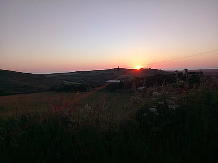 sunset, cornwall, redruth, sky, environment, scenics - nature, tranquility, beauty in nature, tranquil scene, landscape, nature, no people, plant, sun, land, idyllic, field, non-urban scene, copy space, outdoors, clear sky, growth, 4K, CC0, public domain, royalty free