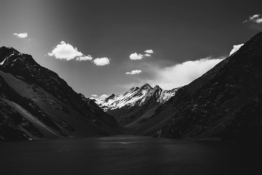 landskabsfotografering, bjerge, sø, bjerg, himmel, Sky, dal, sne, sort og hvid, Aconcagua, ande, landskab, ny, aquachara, natur, scenics - natur, bjergkæde, sky - himmel, skønhed i naturen, vand, rolig scene, ro, miljø, ingen mennesker, kold temperatur, dag, snedækket bjerg, udendørs, bjergtop, 5K