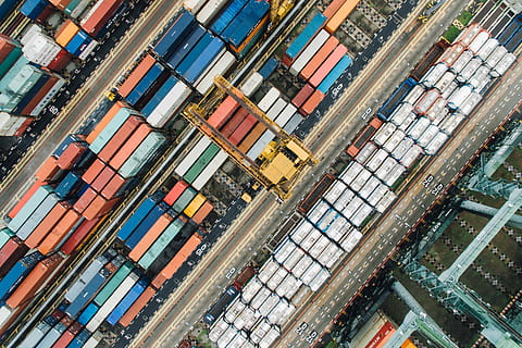 aerial, photography, cargo trailers, container, van, export, travel, cargo, wharf, block, transportation, architecture, view, cargo container, freight transportation, commercial dock, water, aerial view, industry, building, pier, harbor, business, mode of transportation, shipping, no people, retail, large group of objects, outdoors, multi colored, cityscape, 4K