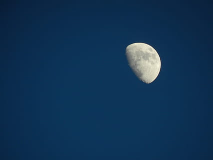 lua, céu, noite, Sombrio, céu noturno, azul, brilho, natureza, espaço, astronomia, visão de baixo ângulo, copie o espaço, céu limpo, beleza na natureza, tranquilidade, cena tranquila, ninguém, lua planetária, scenics - natureza, exploração espacial, idílico, meia-lua, superfície da lua, astrologia, ao ar livre, espaço e astronomia, 4K, CC0, domínio público, royalty free