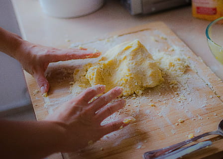 person kneading dough, baking, cooking, kitchen, chef, cutting board, dough, ingredients, flour, food, homemade, preparation, making, pastry, bakery, domestic Kitchen, cookie, table, human hand, hand, human body part, indoors, food and drink, one person, preparing food, home, domestic room, freshness, close-up, women, body part, kneading, finger, mixing, 4K, CC0, public domain, royalty free