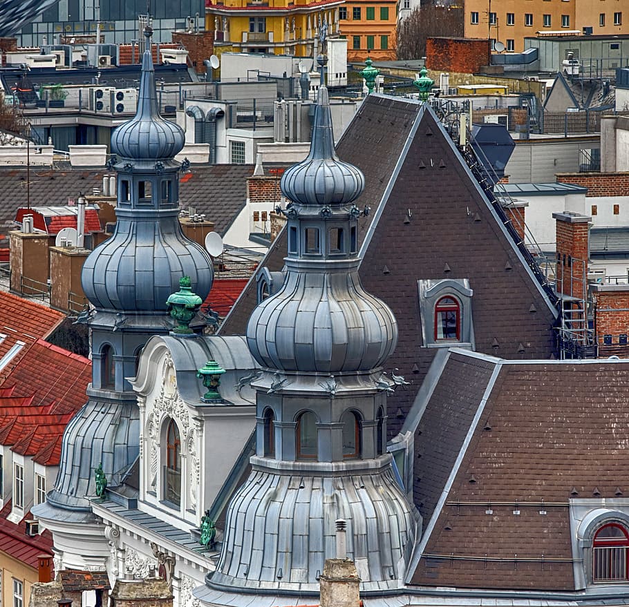 viena, austria, cobertes, panorama, viena, Austràlia, arquitectura, edificis, història, pissarra, exterior de l'edifici, destinacions de viatge, cap gent, estructura construïda, religió, ciutat, edifici, el passat, sostre, lloc de culte, cúpula, espiritualitat, creença, dia, viatjar, color plata, 4K