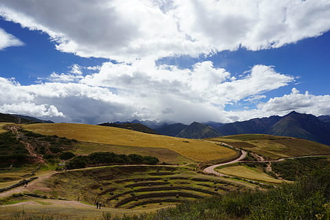 peru, fjellene, Enger, fjell, natur, Asia, jordbruk, høyde, landskap, terrassert felt, risåker, landlige scene, scenics, utendørs, dal, miljø, sky - himmel, naturskjønnhet - natur, himmel, skjønnhet i naturen, ro, rolig scene, land, dag, ingen folk, ikke-urbane scene, anlegg, fjellkjede, felt, grønn farge, rullende landskap, 5K, CC0, offentlig domene, opphavsrett gratis