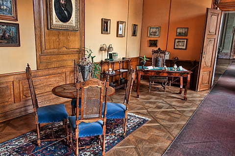 fridge, czech republic, lock, interior, chairs, chair, seat, table, flooring, architecture, indoors, building, frame, furniture, built structure, no people, tiled floor, absence, entrance, picture frame, door, window, tile, empty, home interior, luxury, electric lamp, 4K, CC0, public domain, royalty free