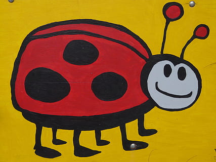 mariehøns illustration, mariehøne, bille, insekt, tegneserie, figur, billede, maling, tegneseriefigur, tegning, sjov, dyr, glad, gul, kreativitet, antropomorfe smiley ansigt, tæt på, Kunst og håndværk, ingen mennesker, sort farve, rød, smilende, repræsentation, menneskelig repræsentation, multi farvet, murbygningsfunktion, ansigt, meddelelse, antropomorfe, antropomorfe ansigt, lykke, fuld ramme, skilt, 2K, CC0, offentligt domæne, royaltyfrie