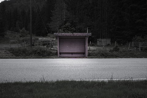 autobus, structure, foncé, Publique, station, architecture, transport, vide, noir et blanc, speedway, surface, rue, Autoroute, plante, terre, arbre, herbe, structure construite, croissance, personne, la nature, champ, extérieur du bâtiment, journée, abandonné, en plein air, tranquillité, forêt, paysage, scène tranquille, absence, bâtiment, 5K, CC0, domaine public, libre de droits