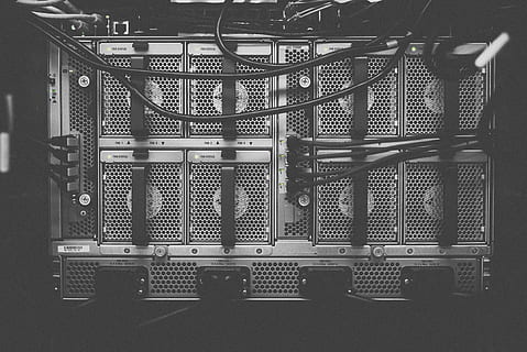 grayscale photography, mining rig, technology, components, design, architecture, wires, fan, cpu, holes, computer, no people, indoors, network connection plug, internet, network server, close-up, day, connection, communication, safety, security, pattern, metal, equipment, built structure, computer network, protection, electricity, power supply, 5K, CC0, public domain, royalty free