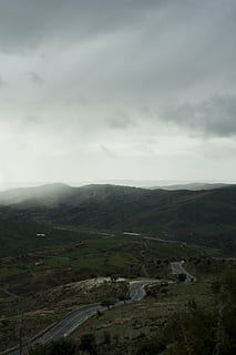 clouds, hills, road, sky, winding road, cloud - sky, scenics - nature, environment, beauty in nature, tranquil scene, tranquility, landscape, mountain, nature, no people, non-urban scene, day, land, outdoors, plant, mountain range, overcast, remote, rolling landscape, 4K, CC0, public domain, royalty free