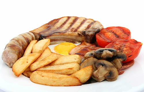 bistec, patates fregides, ou, bacó, pa, esmorzar, rostit, embolcallat, xips, colesterol, tallar, colorit, cuinar, profund, dieta, fer dieta, sopar, greix, menjar, francès, fresc, fregit, fregir, gammon, daurat, bo, graella, a la graella, pernil, salut, saludable, aïllat, dinar, carn, al matí, natural, nutrició, orgànic, carn de porc, vermell, restaurant, salsitxa, tomàquet, tomàquets, verdures, pes, blanc, groc, eix, gourmet, berenar, cuit, menjar i beguda, patata, patata preparada, fons blanc, llest per menjar, tir de l'estudi, a l'interior, vegetals, menjar ràpid, primer pla, cap gent, frescor, menjar poc saludable, tall, 2K, CC0, domini públic, lliure de regalies