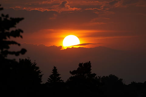 siluet, ağaçlar, soluk, Akşam gökyüzü, gün batımı, Güneş, Batan güneş, bulutlar, abendstimmung, altın, ışık, ateştopu, doğa, gökyüzü, akşam Güneşi, turuncu gökyüzü, manzaralar - doğa, doğada güzellik, huzur, sakin sahne, ağaç, bitki, bulut - gökyüzü, pastoral, kentsel olmayan sahne, insansız, turuncu renk, çevre, Güneş ışığı, açık havada, dağ, astronomi, tutulma, 5K, CC0, kamu malı, telif ücretsiz