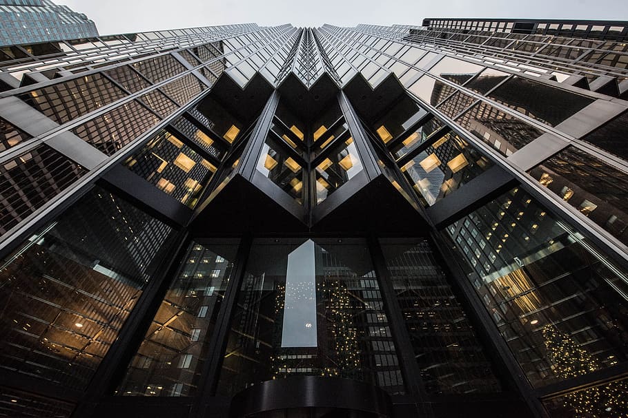 architecture, building, infrastructure, design, skyscraper, built structure, building exterior, low angle view, city, tall - high, modern, office building exterior, no people, office, travel destinations, glass - material, tower, illuminated, reflection, sky, outdoors, ceiling, directly below, financial district, 4K