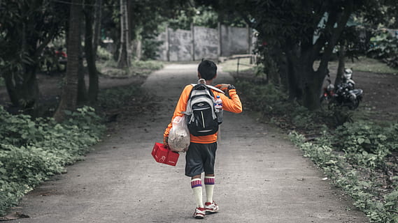 anar a casa, noi, taronja, Màniga llarga, samarreta, portar, motxilla, caminar, camí, bosc, senderisme, parc, arbres, alpinista, muntanya, muntar maculot, homes, longitud completa, nen, infància, corrent, planta, gent, dia, persones reals, nois, mascles, estils de vida, roba, roba casual, arbre, vista del darrere, transport, naturalesa, a l'aire lliure, 4K, CC0, domini públic, lliure de regalies