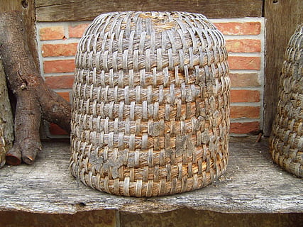 beehive, wicker, old, no people, brick, wall - building feature, wall, container, brick wall, architecture, food and drink, day, wood - material, pattern, food, history, outdoors, brown, close-up, the past, fishing industry, 720P, CC0, public domain, royalty free