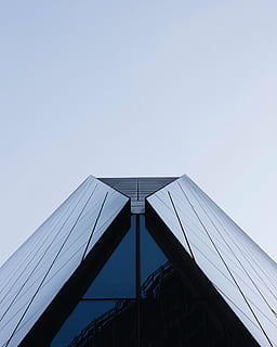 low, angle, gray, concrete, building, photo, architecture, infrastructure, reflection, sky, built structure, modern, building exterior, low angle view, outdoors, day, no people, clear sky, copy space, nature, office building exterior, city, office, blue, tall - high, skyscraper, sunlight, directly below, 4K, CC0, public domain, royalty free