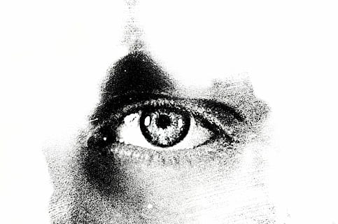 human eye stencil, eye, background, light, effect, macro, man, people, symbols, one person, portrait, close-up, body part, looking at camera, human body part, human eye, human face, indoors, real people, headshot, lifestyles, studio shot, copy space, white background, young adult, front view, men, eyebrow, 4K, CC0, public domain, royalty free