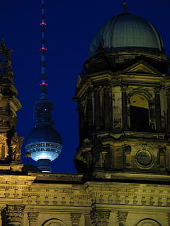 berlin, katedral, nat, Tyskland, Berlin, katedral, Europa, kirke, arkitektur, by, milepæl, berliner, dome, bygning udvendig, bygget struktur, religion, rejsemål, bygning, tårn, turisme, rejse, himmel, ingen mennesker, sfære, Spir, natur, høj - høj, lav vinkel visning, udendørs, skyskraber, 1080P, CC0, offentligt domæne, royaltyfrie