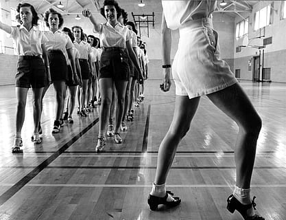 grayscale photo, women, dance gesture, dancing, class, children, vintage, retro, old times, 20th century, 1900's, person, history, memories, nostalgia, historic, group of people, low section, real people, walking, adult, lifestyles, motion, shoe, people, human leg, crowd, fashion, leisure activity, body part, clothing, architecture, high heels, blurred motion, 2K, CC0, public domain, royalty free