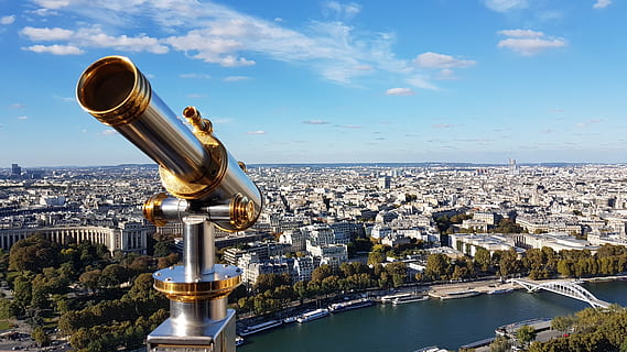 paris, eiffel, tower, Torre Eiffel, eiffel, torre, França, paisatge, arquitectura, ferro, paisatge urbà, ciutat, exterior de l'edifici, vista aèria, cel, estructura construïda, edifici, aigua, naturalesa, cap gent, dia, destinacions de viatge, barri residencial, vista d’angle alt, viatjar, a l'aire lliure, horitzó, telescopi de mà, 4K, CC0, domini públic, lliure de regalies