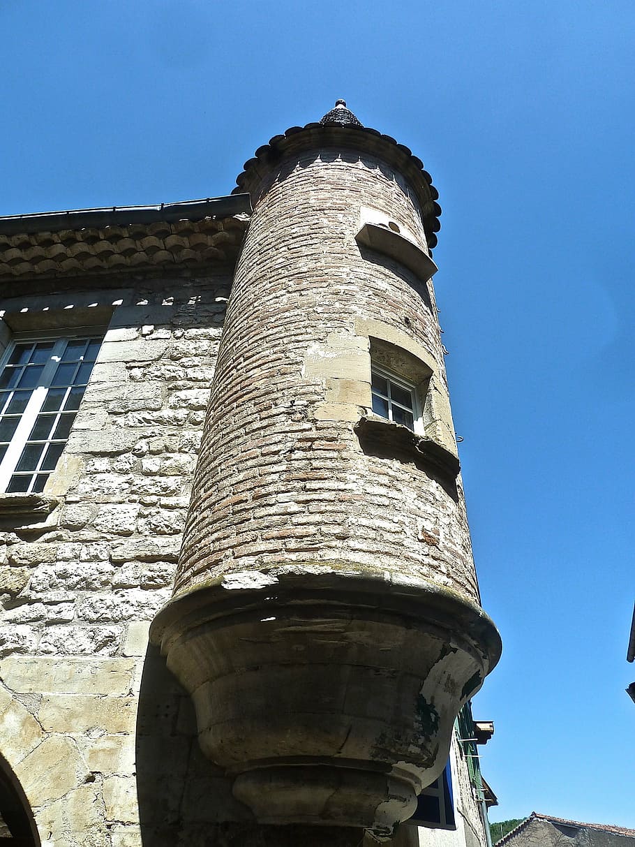 torreta, cantonada, torre, fortificació, defensa, merlet, protecció, vista d’angle baix, arquitectura, cel, estructura construïda, exterior de l'edifici, història, el passat, cel clar, dia, naturalesa, cap gent, blau, edifici, llum solar, antic, destinacions de viatge, a l'aire lliure, vell, viatjar, paret de pedra, civilització antiga, 4K