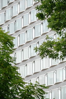 bilde, speilbygging, grønn, trær, grå, høyhuset, bygning, vindu, tre, arkitektur, form, mønster, glass, Urban, by, utenfor, naturlig lys, overskyet, arbeidsplass, fjerdedel, Frankrike, bygge eksteriør, bygget struktur, anlegg, ingen folk, dag, natur, lav vinkel visning, boligområde, leilighet, moderne, utendørs, vekst, gjentakelse, balkong, på rad, luksus, 5K, CC0, offentlig domene, opphavsrett gratis