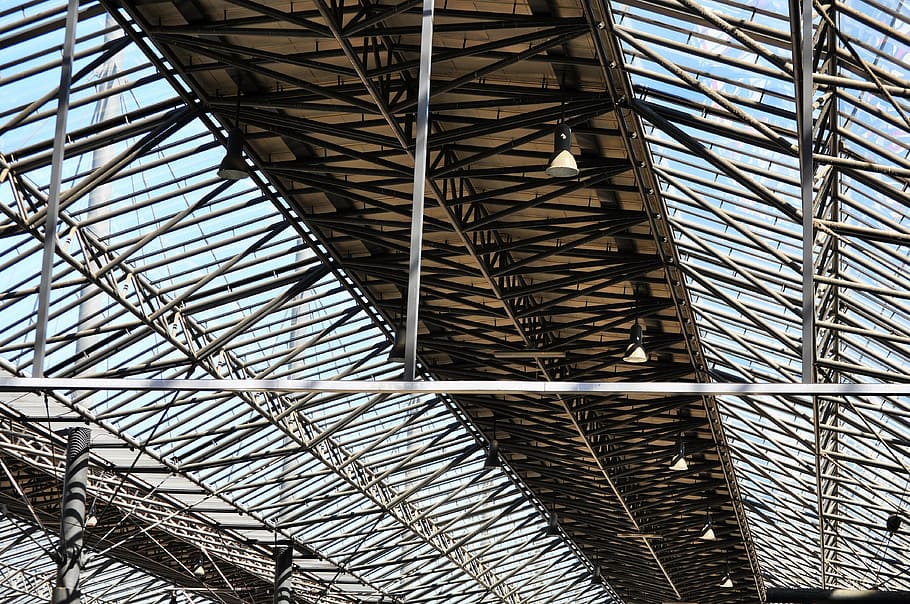 astratto, architettura, moderno, sfondo, graficamente, simmetria, acciaio, Inquadratura dal basso, struttura costruita, modello, nessuno, fotogramma intero, metallo, giorno, sfondi, all'aperto, soffitto, esterno dell'edificio, industria, sviluppo, industria di costruzioni, tetto, caratteristica architettonica, natura, costruzione, sito di costruzione, lega, trave, architrave, 4K