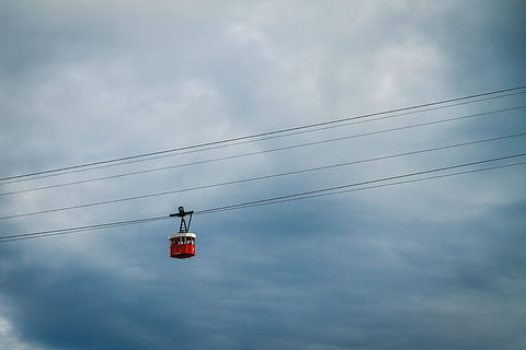 Queue, Travel, Communication, the queue, mountains, extract, rope, overhead Cable Car, sky, transportation, ski Lift, blue, high Up, steel Cable, mountain, outdoors, cloud - sky, cable, low angle view, day, no people, connection, nature, technology, electricity, sign, red, direction, light, red light, stoplight, guidance, cloudscape, power supply, 2K, CC0, public domain, royalty free
