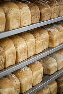 bread, baker, rack, freshness, food, food and drink, in a row, large group of objects, shelf, no people, store, retail, indoors, close-up, choice, bakery, loaf of bread, variation, abundance, french food, for sale, retail display, order, sale, 4K, CC0, public domain, royalty free