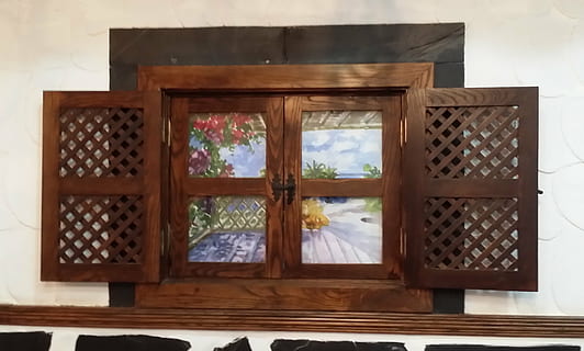 window, shutter, open, romantic, frame, indoors, glass - material, day, wood - material, no people, transparent, pattern, architecture, nature, wall - building feature, plant, reflection, close-up, house, built structure, design, window frame, 2K, CC0, public domain, royalty free