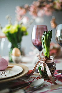 cute, pink, decorations, flowers, catkins, eggs, Easter table, table, sweet, holidays, decoration, ornaments, easter, celebration, plate, silverware, dinner, crockery, arrangement, place Setting, napkin, dining, wineglass, elegance, flower, decor, tablecloth, banquet, luxury, no People, restaurant, candle, fork, event, table Knife, drinking Glass, wedding, dining Table, vase, indoors, close-up, selective focus, plant, leaf, still life, plant part, freshness, food, food and drink, green color, focus on foreground, nature, setting, 5K, CC0, public domain, royalty free