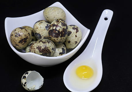 ovos de codorna, branco, cerâmica, tigela, ao lado, colher, gema de ovo, ovo, ovo de codorna, Concha, frito, cozinhou, comer, Comida, proteína, gema, café da manhã, gourmet, cozinhar, Páscoa, perto, saudável, cozinha, colesterol, comida e bebida, fundo preto, dentro de casa, Alimentação saudável, tiro do estúdio, pronto para comer, ninguém, fechar-se, bem-estar, frescura, ainda vida, visão de alto ângulo, refeição, vegetal, tentação, louças, 4K, CC0, domínio público, royalty free