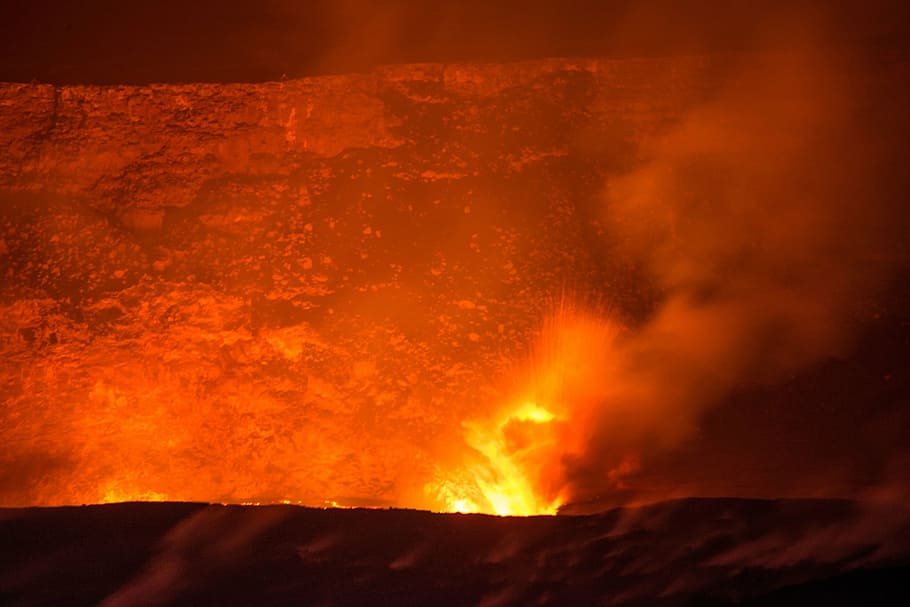 foto, muntanya, escopir, lava, volcà, que flueix, erupció, paisatge, actiu, calenta, geològic, cràter, nit, ardent, estrelles, illa, cendra, naturalesa, kilauea, Hawaii, parc nacional dels volcans, EUA, vapor, calor - temperatura, perill, poder a la natura, volcà actiu, fum - estructura física, a l'aire lliure, cap gent, geologia, senyal d'advertència, signe, poder, cremant, comunicació, foc, medi ambient, terra, cràter volcànic, 2K