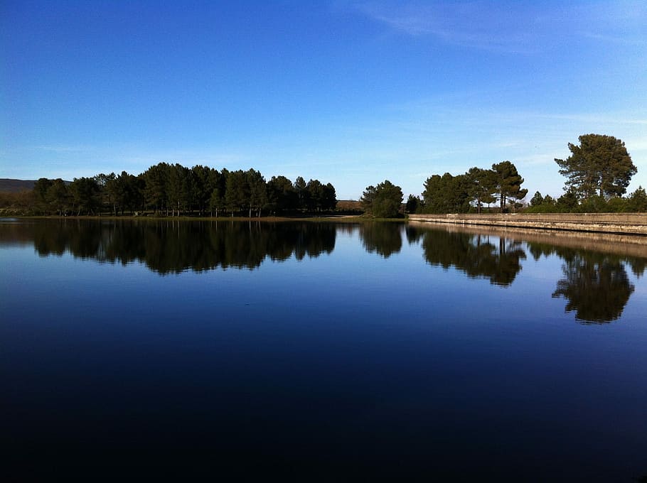 árvore, vegetal, nuvens, panorama, céu, natureza, agua, rio, laguna, por do sol, lago, Espanha, reflexão, azul, scenics, tranquilidade, cena tranquila, scenics - natureza, beleza na natureza, plantar, copie o espaço, ninguém, céu limpo, beira-mar, idílico, cena não urbana, simetria, 2K