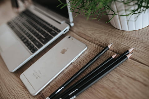 silver acer laptop, wooden, desk, green, plant, pencils, Silver, Acer, laptop, green plant, Apple iPhone, workplace, computer, notebook, business, office, table, technology, wood - Material, pen, computer Keyboard, no People, pencil, indoors, close-up, wireless technology, communication, connection, high angle view, writing instrument, furniture, portable information device, text, paper, note pad, keyboard, blank, 4K