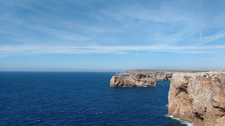 Kabel, Cliff, Costa, beschädigen, Vincent, Algarve, Portugal, Meer, Horizont über Wasser, Wasser, Himmel, Natur, Schönheit in der Natur, Horizont, Szenen - Natur, Rock, Rock - Objekt, solide, Land, Blau, ruhige Szene, wolke - himmel, Ruhe, Strand, die Architektur, keine Leute, draußen, felsige Küste, erodiert, 4K
