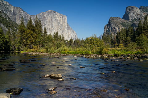 Fluss, Wald, Steinformationen, Felsen, Karosserie, Wasser, Holz, Baum, Karte, Landschaftshintergrund, Szenen - Natur, Schönheit in der Natur, Rock, Berg, Himmel, solide, Natur, Rock - Objekt, Pflanze, Ruhe, ruhige Szene, keine Leute, Tag, Nicht-städtische Szene, Gebirge, klarer Himmel, Land, draußen, fließendes Wasser, Formation, fließend, 8K, CC0, gemeinfrei, lizenzfrei