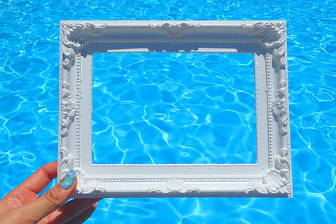 person, holding, rectangular, ceramic, flame, pool, swimming Pool, blue, water, summer, vacations, relaxation, swimming, luxury, tourist Resort, outdoors, leisure Activity, turquoise Colored, human body part, human hand, hygiene, hand, one person, nature, high angle view, day, transparent, body part, sunlight, unrecognizable person, personal perspective, blue background, finger, 1080P, CC0, public domain, royalty free