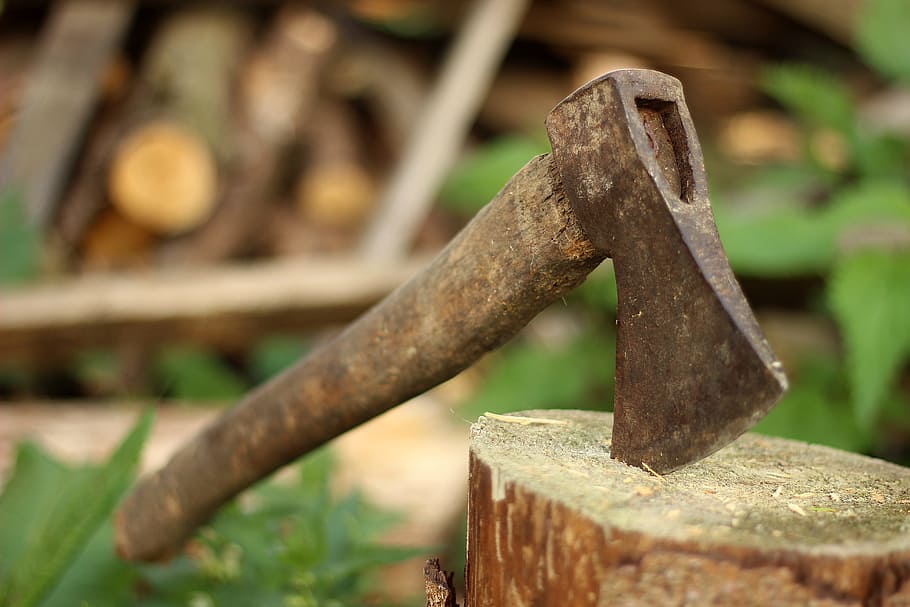 selectiu, foto, marró, destral, registre, vell, Bosc de bosc, fulla, fons, tallar, bloc, treballar, arbre, fusta, metall, equipament, gestionar, fusta serrada, verd, rovellat, bosc, acer, eina, primer pla, centrar-se en primer pla, cap gent, dia, material de fusta, a l'aire lliure, enfocament selectiu, naturalesa, eina de treball, força, arquitectura, Eina de mà, espatllat, 5K