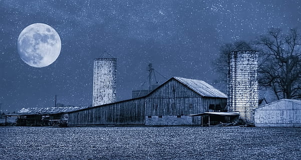 de madeira, celeiro, noite, rústico, celeiros, ohio, arte digital, rural, cênico, país, campo, cenário, galpão, galpões, Fazenda, fazendas, agricultura, agrícola, casa de fazenda, champaign, município, americana, foto, fotografia, estrutura, Estruturas, sturgell, William Sturgell, conta sturgell, histórico, decoração de casa, prédios, céu, árvore, arvores, condado de champaign, urbana, estrelas, lua, arquitetura, exterior do edifício, estrutura construída, construção, astronomia, lua cheia, neve, espaço, natureza, inverno, temperatura fria, estrela - espaço, nevando, panorama, ninguém, crepúsculo, ao ar livre, luar, arranha-céu, exterior do prédio de escritórios, compósito digital, 2K, CC0, domínio público, royalty free