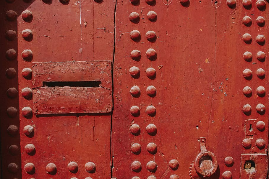 rød metalport, dør, rød, Postboks, håndtere, gade, by-, udendørs, metal, marokkanske, gammel, fuld ramme, baggrunde, indgang, mønster, tæt på, tekstureret, ingen mennesker, Brun, dag, murbygningsfunktion, beskyttelse, sikkerhed, lukket, arkitektur, sølvfarvet, jern - metal, 5K