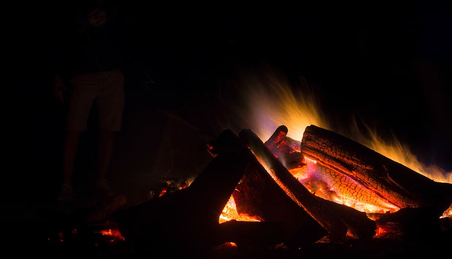 bon fire, dinyalakan, api unggun, waktu malam, api, log, gelap, malam, batang kayu, pembakaran, suhu panas, api - fenomena alam, alam, berkemah, orang-orang, bersinar, bahan kayu, gerakan, di luar rumah, kayu, kegiatan waktu luang, kayu bakar, peristiwa, 5K