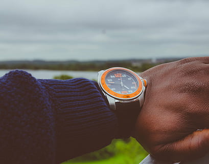 hand, man, time, wristwatch, human hand, human body part, one person, watch, real people, leisure activity, body part, close-up, lifestyles, focus on foreground, day, holding, men, unrecognizable person, water, human joint, outdoors, personal accessory, human limb, wrist, finger, checking the time, 4K