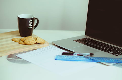 brown, ceramic, mug, beside, cookies, gray, laptop computer, white, surface, black, marker, macbook, pro, tea, laptop, computer, technology, office, desk, working, creative, ruler, pen, cup, business, wireless technology, indoors, communication, table, internet, no people, food and drink, drink, coffee cup, connection, food, refreshment, coffee - drink, still life, coffee, breakfast, meal, snack, tea cup, 4K, CC0, public domain, royalty free