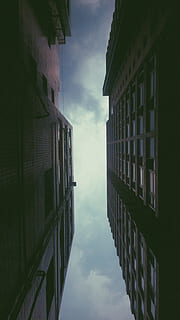 prospettiva, composizione, architettura, edifici, punto di vantaggio, esterno dell'edificio, struttura costruita, cielo, nuvola - cielo, costruzione, nessuno, Inquadratura dal basso, natura, città, direttamente sotto, giorno, all'aperto, riflessione, finestra, quartiere residenziale, ufficio, edificio per uffici esterno, moderno, alto - alto, appartamento, grattacielo, 2K, CC0, dominio pubblico, privo di copyright