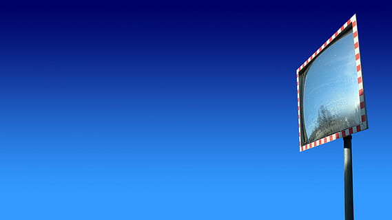 escriptori, fons d’escriptori, fons de la pantalla, imatge de fons, fons, pantalla, mirall, mirall de trànsit, duplicació, mirall convex, blau, còpia espai, cel, signe, cel clar, cap gent, naturalesa, a l'aire lliure, comunicació, en blanc, senyal de trànsit, assolellat, dia, vista d’angle baix, direcció, metall, forma, símbol de fletxa, tallar, fons blau, 1080P, CC0, domini públic, lliure de regalies