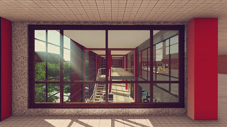 foto, finestres de vidre, escala, finestra, casa, a l'interior, arquitectura, endins, escales, paret, modern, futurista, habitació, creatiu, pis, 3d, llum, edifici, disseny, interior, render, estructura construïda, dia, vidre - material, barana, cap gent, entrada, porta, transparent, naturalesa, reflexió, metall, seguretat, vidre, columna arquitectònica, 8K