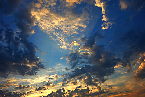 clouds during sunset, sky, clouds, sunset, evening, evening sky, bright, sunlight, sunset sky, yellow, blue, cloud - sky, beauty in nature, dramatic sky, scenics - nature, cloudscape, tranquility, backgrounds, nature, low angle view, moody sky, no people, tranquil scene, idyllic, environment, overcast, outdoors, abstract, meteorology, wind, dark, 4K, CC0, public domain, royalty free