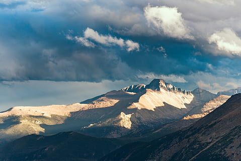 landskabsfoto, bjerg, bjerge, dækket, hvid, sne, dagtimerne, fotografering, natur, Sky, dramatisk, landskab, himmel, blå, Rocky Mountains National Park, stenet bjerg, Nationalpark, longs peak, sky - himmel, miljø, scenics - natur, skønhed i naturen, bjergkæde, kold temperatur, vinter, ro, bjergtop, rolig scene, rejse, ingen mennesker, ikke-urbane scene, klippe, udendørs, snedækket bjerg, dramatisk landskab, 4K, CC0, offentligt domæne, royaltyfrie