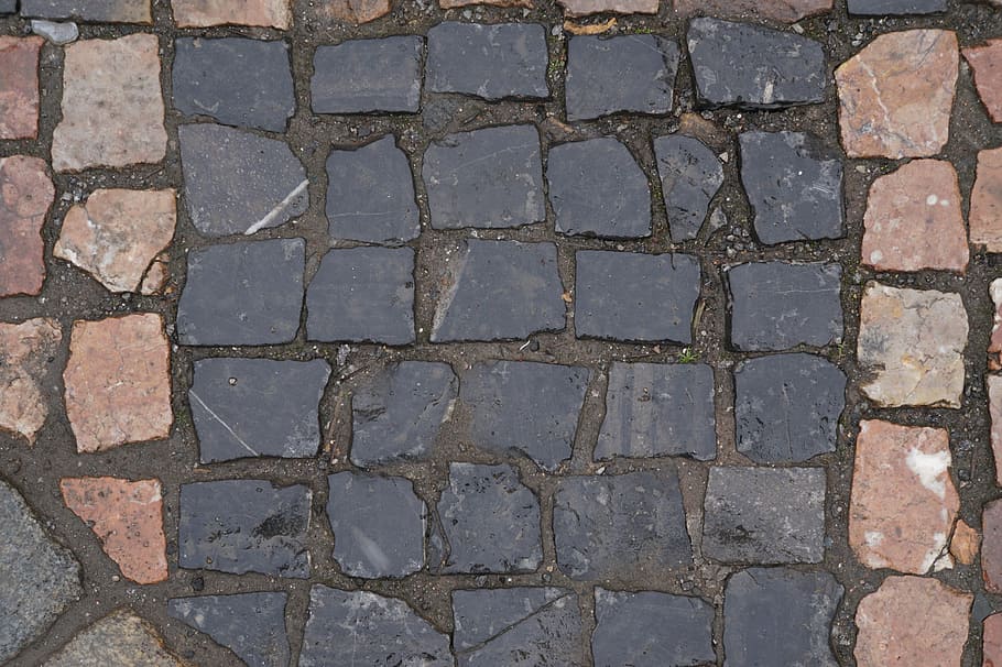 Textures, Stone, Background, Ground, weathered, structure, mosaic, colorful brick, pattern, full frame, brick wall, textured, backgrounds, no people, street, footpath, cobblestone, paving stone, day, directly above, high angle view, design, brick, repetition, city, stone material, outdoors, rough, 5K