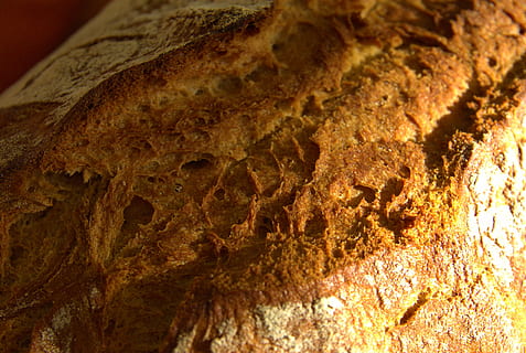 Brot, Bäcker, Backwaren, Brot backen, Brotkruste, Snack, Bauernbrot, Lebensmittel, ein Leib Brot, Nahansicht, keine Leute, braun, Essen und Trinken, Hintergründe, drinnen, Vollbild, gesundes Essen, texturiert, Frische, Muster, Wohlbefinden, Rau, Baumstamm, fertig für den Verzehr, Stillleben, Kofferraum, hausgemacht, 4K, CC0, gemeinfrei, lizenzfrei